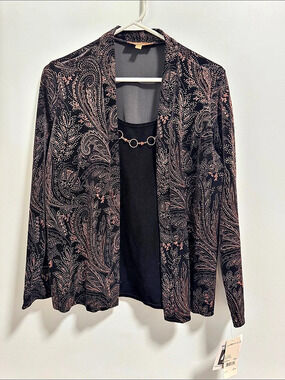 Notations Paisley Two-Piece Jacket Set in Black & Pink Size PL NWT